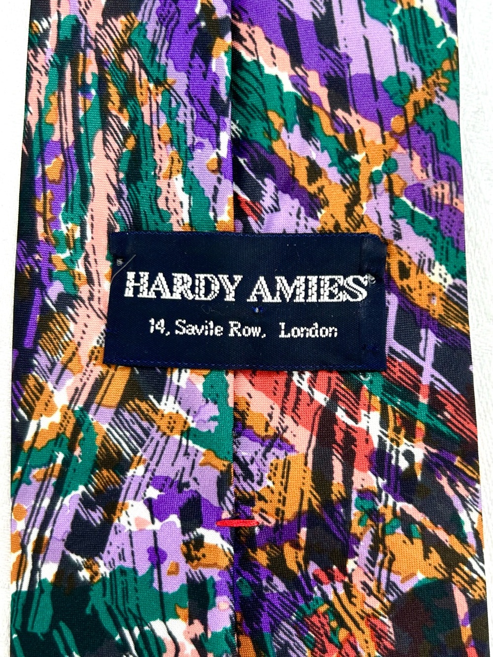 Vintage Hardy Amies wide 4” Purple Tie necktie vibrant multicolour abstract